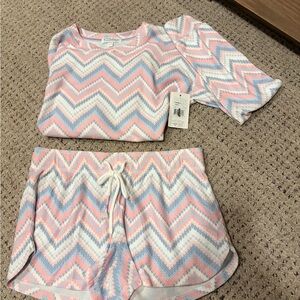 PJ Salvage Chevron Knit Lounge Set - Pink, Blue & Ivory